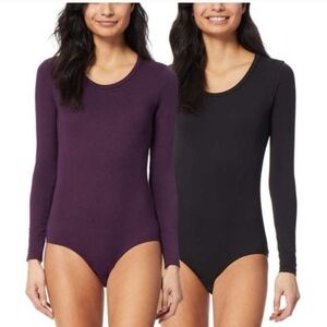 32 Degrees Women's Long Sleeve Bodysuit - Purple and Black Small 2 Pack